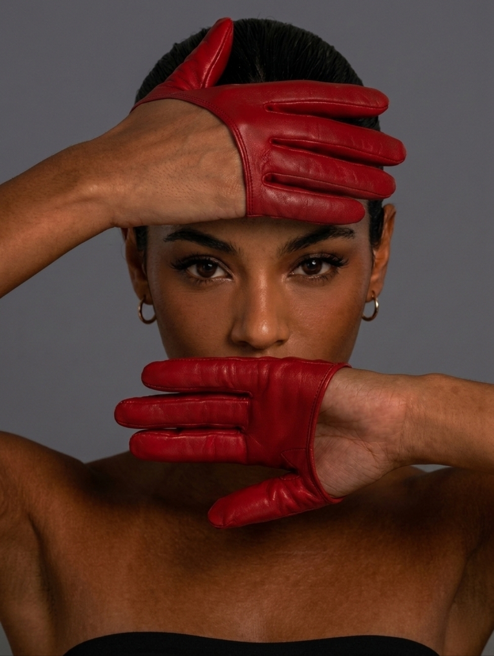 💋RED PU LEATHER HALF GLOVES!!!